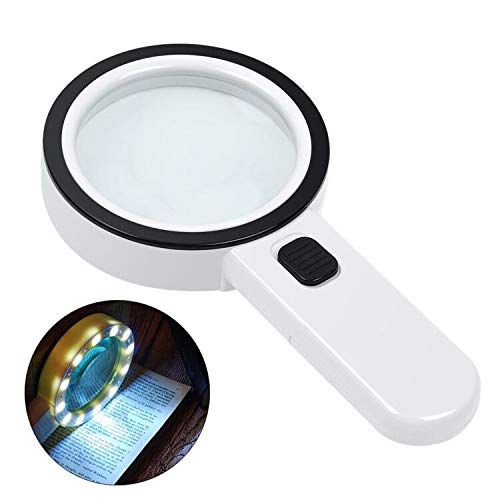 Magnifying Glass with Light, 30X Handheld Large Magnifying Glass 12 LED Illuminated Lighted Magnifier for Macular Degeneration, Seniors Reading, Soldering, Inspection, Coins, Jewelry, Exploring(Black)