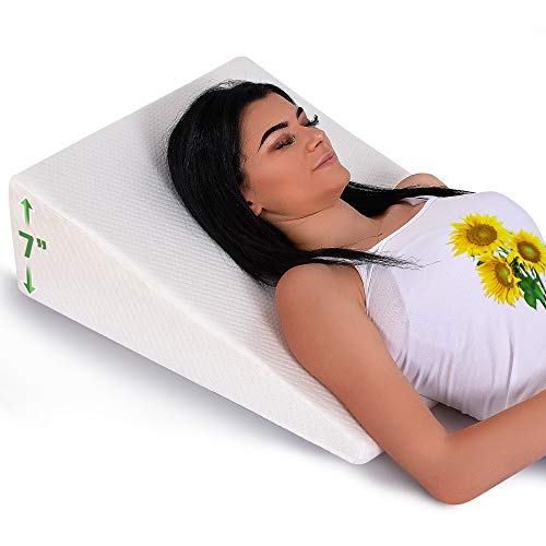 Abco Tech Bed Wedge Pillow with Memory Foam Top - Reduce Neck and Back Pain, Snoring, and Respiratory Problems - Ideal for Sleeping, Reading, Rest or Elevation - Breathable and Washable Cover - 7in