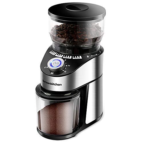 Stainless Steel Conical Burr Coffee Grinder, Automatic Electric Burr Mill Coffee Grinder with 12 Ground Size, Cup Selection for Home, Office,Kitchen