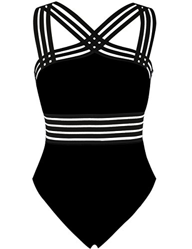 Hilor Women's One Piece Swimwear Front Crossover Swimsuits Hollow Bathing Suits Monokinis Black S/US4-6