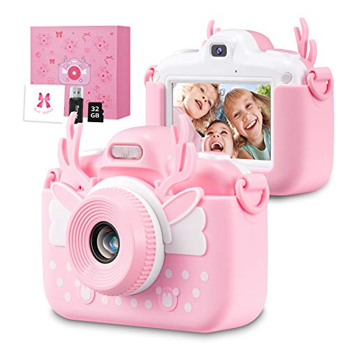 Bruiefpap Kids Camera, 3.0 Inch Touch Screen Children Digital Cameras, 32.0MP Dual Lens Kids Camcorder Video Recorder for 3-12 Year Old Boys Girls Toy, with 32GB TF Card, Wish Card & Card Reader