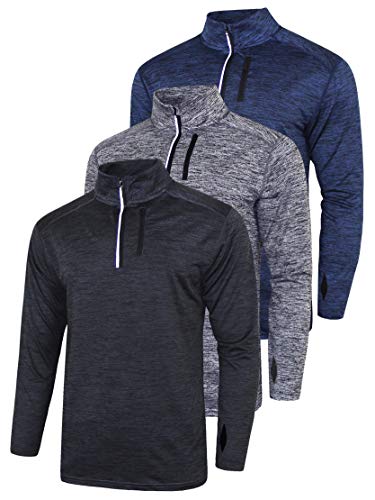 Liberty Imports Pack of 3 Men's Performance Quarter Zip Pullovers with Pockets, Quick Dry Active Long Sleeve Shirts (Edition 1, Medium)