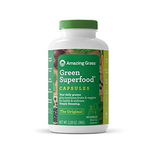 Amazing Grass Green Superfood Capsules: Super Greens with Spirulina, Chlorella, Digestive Enzymes & Probiotics, 150 Capsules