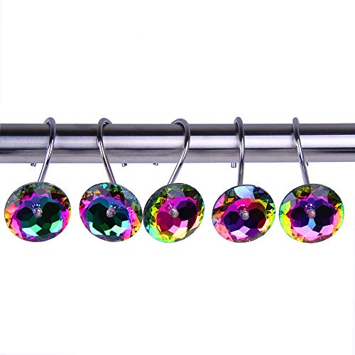 Adwaita Decorative Shower Curtain Hooks - Acrylic Crystal Rhinestones - Set of 12 (Multi)