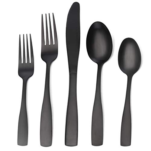 Matte Black Silverware Set, 20-Piece Stainless Steel Flatware Set, Tableware Cutlery Set Service for 4, Utensils for Kitchens, Dishwasher Safe