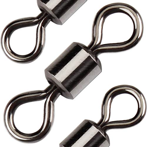 50 Pack Fishing Rolling Barrel Swivel Stainless Steel Black Nickel High Strength Catfish Terminal Tackle Accessories Heavy Duty Durability for Saltwater Freshwater #5 Test 75Lb