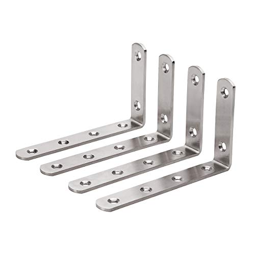 YUMORE L Bracket, 5' x 3' Max Load: 35lb/15KG Heavy Duty Stainless Steel Solid Shelf Support Corner Brace Joint Right Angle Bracket, Pack of 4