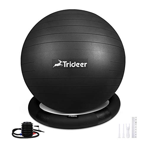 Trideer Ball Chair – Exercise Stability Yoga Ball with Base for Home and Office Desk, Ball Seat, Flexible Seating with Ring & Pump, Improves Balance, Back Pain, Core Strength & Posture（Ball with Ring