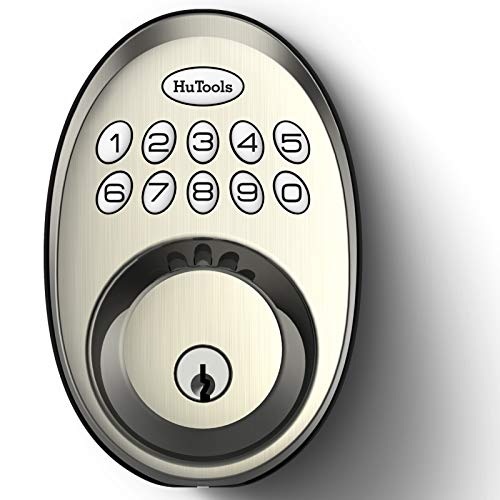 Keyless Entry Door Lock, HuTools Electronic Keypad Deadbolt Lock, Auto Lock, 20 User Codes, Emergency Battery Backup for Front Door, Bedroom, Garage Door, Locker, Satin Nickel