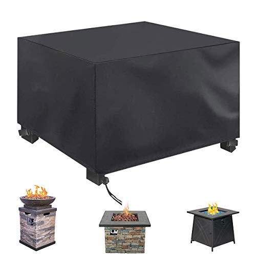 NASUM Fire Pit Cover Square, Furniture Covers Patio 33x33x24 Inch, Gas Fire Pit Cover 420D Heavy Duty Cover Fabric with PU Coating, Rainproof and Windproof All-Season Protection Table Cover-Black