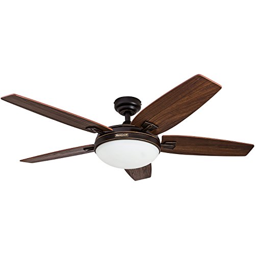 Honeywell Carmel 48-Inch Ceiling Fan with Integrated Light Kit and Remote Control, Five Reversible Cimarron/Ironwood Blades, Oil-Rubbed Bronze