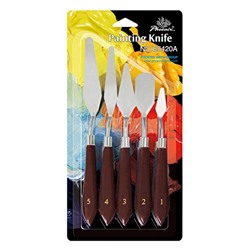 PHOENIX Paint Knife Set, 5-Piece Stainless Steel Artist Palette Knife Paint Spatula for Oil & Acrylic Painting Art Tools
