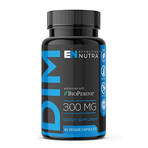 DIM Supplement 300mg - Extra Strength DIM (Diindolylmethane) + 5mg BioPerine 60-Day Supply Provides Estrogen Balance, Hormone Menopause Relief, Treatment of Acne & PCOS