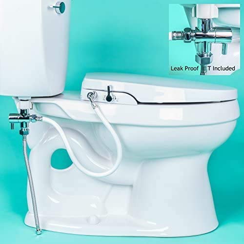 GenieBidet [ELONGATED] Seat-Self Cleaning Dual Nozzles. Rear & Feminine Cleaning - No wiring required. Simple 20-45 minute installation or less. Hybrid T with ON/OFF Included! [Travel Bidet Included]