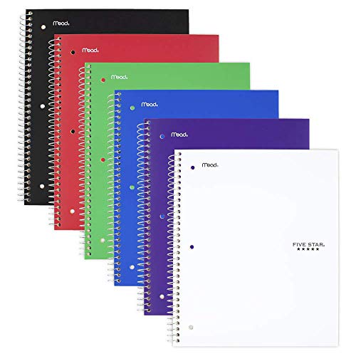 Five Star Spiral Notebook, 5 Subject, College Ruled Paper, 200 Sheets, 11' x 8-1/2', Assorted Colors, 6 Pack (73793)
