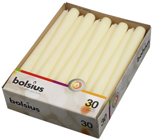 BOLSIUS Long Household Ivory Taper Candles - 10-inch Unscented Premium Quality Wax - 7.5 Hour Long Burning Dripless Candles Bulk Pack of 30 for Home Decor, Wedding, Parties and Special Occasions