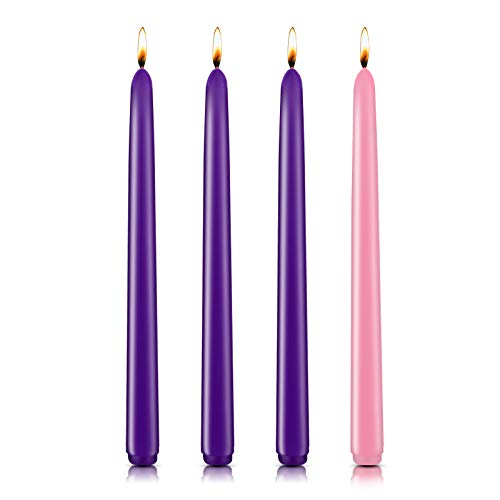4 Pack of Christmas Advent Candles, 3 Purple and 1 Pink Taper Candles, Christmas Products, Seasonal Celebration Candles