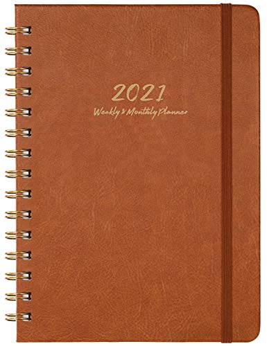 2021 Planner - Weekly, Monthly and Yearly Planner with Monthly Tabs, 6.3' x 8.4', January 2021 - December 2021, Thick Paper, Brown