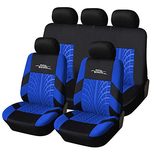 AUTOYOUTH Car Seat Covers Universal Fit Full Set Car Seat Protectors Tire Tracks Car Seat Accessories - 9PCS, Black/Blue