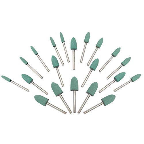 20Pcs Rubber Bullet Head Polishing Burr, 4mm/6mm/8mm/10mm Set, Green Rubber Cone Head Mounted Point Grinding Bit, 1/8” Shank