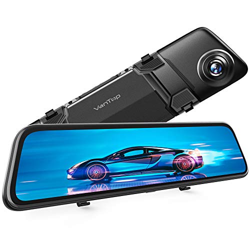 VanTop H612 12' 2.5K Mirror Dash Cam for Cars w/Voice Control, GPS Tracking, IPS Full Touch Screen, Waterproof Backup Rear View Camera, Loop Recording, Night Vision, Parking Monitor
