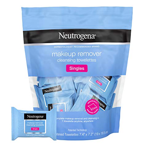 Neutrogena Makeup Remover Facial Cleansing Towelette Singles, Daily Face Wipes to Remove Dirt, Oil, Makeup & Waterproof Mascara, Gentle, Alcohol-Free, Individually Wrapped, 20 ct