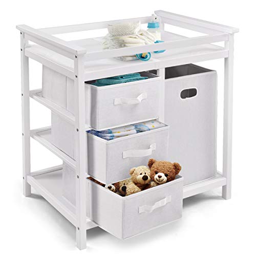 Costzon Baby Changing Table Basket Hamper Infant Diaper Nursery Station (White)