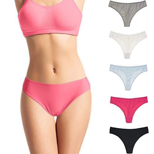 FROLADA Women's Underwear Sexy Thongs Seamless Low Waist Out T Back Soft Breathable Panties 5 Pack