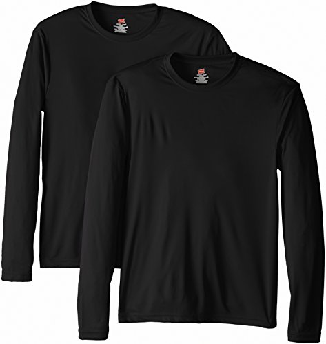 Hanes Men's Long Sleeve Cool Dri T-Shirt UPF 50+, Small, 2 Pack ,Black