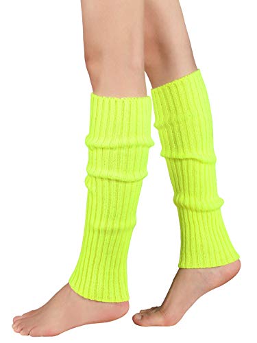 Leg Warmers for Women Girls 80s Ribbed Leg Warmer for Neon Party Knitted Fall Winter Sports Socks Yellow