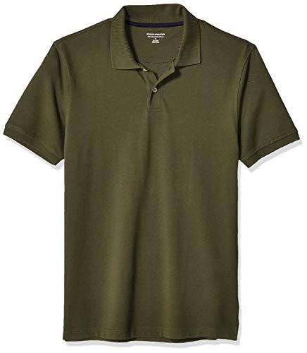 Amazon Essentials Men's Slim-Fit Cotton Pique Polo Shirt, -Olive, Large