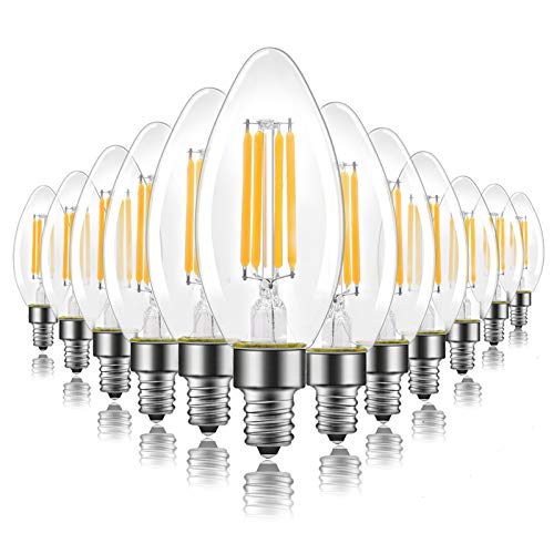 Dimmable E12 LED Candelabra Bulb, 60 Watt Equivalent B11 LED Chandelier Light Bulbs, Soft White 2700K, 550 Lumens, Candle Base Bulb for Ceiling Fan, UL Listed, 12 Pack