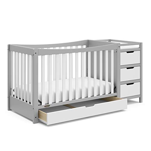 Graco Remi 4-in-1 Convertible Crib and Changer, Pebble Gray/White, Easily Converts to Toddler Bed Day Bed or Full Bed, Three Position Adjustable Height Mattress, Assembly Req (Mattress Not Included)