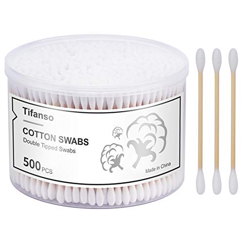 Tifanso 500 Count Cotton Swabs Natural Double Tipped Cotton Buds with Strong Wooden Sticks, Cruelty-Free Ear Swabs