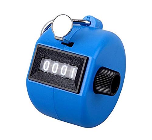FormVan 4 Digit Hand Tally Counter, Mechanical Lap Tracker Manual Clicker with Metal Finger Ring Hoop Holder, Blue