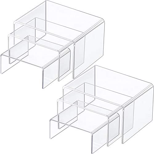 Chuangdi 2 Sets Clear Acrylic Display Risers, Jewelry Display Riser Shelf Showcase Fixtures (Medium Set, Clear)