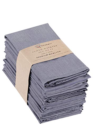 Ruvanti Kitchen Cloth Napkins 12 Pack (18' X18'), Dinner Napkins Soft and Comfortable Reusable Napkins - Durable Linen Napkins - Perfect Table Napkins/Grey Napkins for Family Dinners, Weddings.