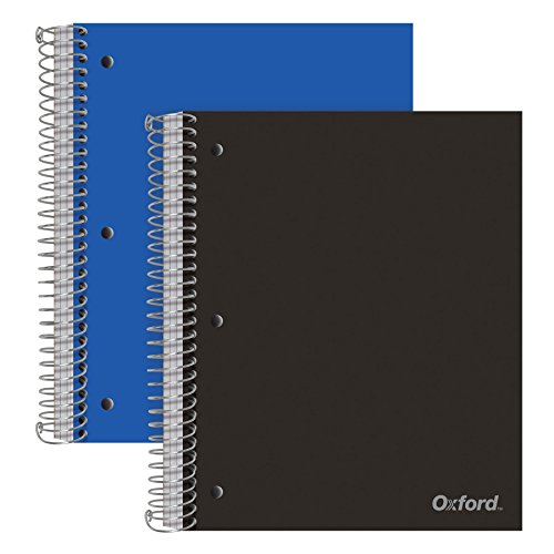Oxford Spiral Notebooks, 3-Subject, College Ruled Paper, Durable Plastic Cover, 150 Sheets, 3 Divider Pockets, 2 Pack (10386)