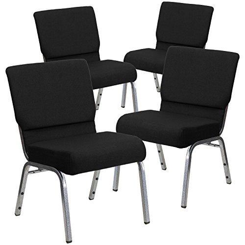 Flash Furniture 4 Pack HERCULES Series 21''W Stacking Church Chair in Black Fabric - Silver Vein Frame