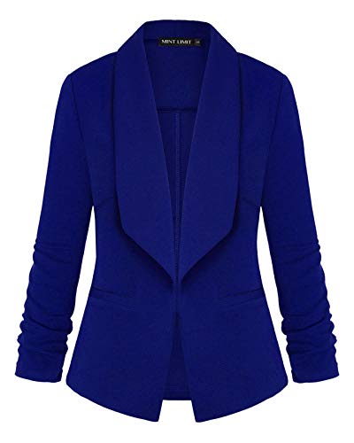 Womens 3/4 Sleeve Lightweight Office Work Suit Jacket Boyfriend Blazer (Royal Blue,L)