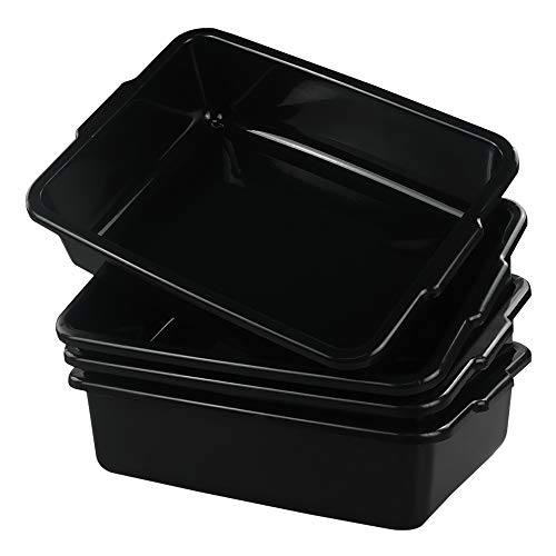 Fiaze Small Commercial Tote Box, Rectangle Utility Bus Tubs, 4-Pack, Black
