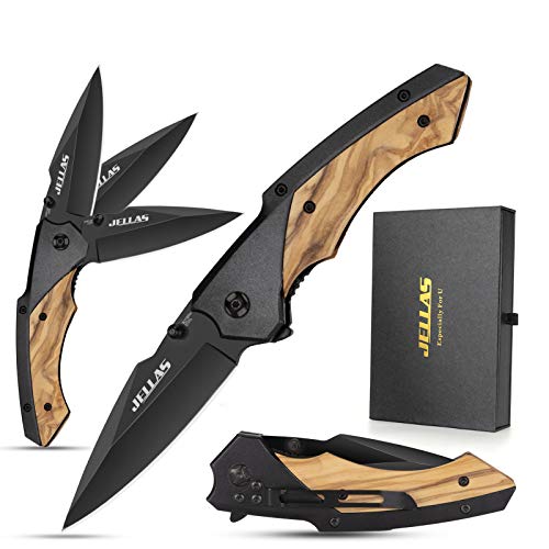Pocket Knife, Jellas Spring Assisted with Bearing Folding Knives - 9Cr18 Stainless Steel Tactical Knife - Best Camping Hunting Fishing Hiking Survival Knife with Clip - Perfect Gifts for Men and Women