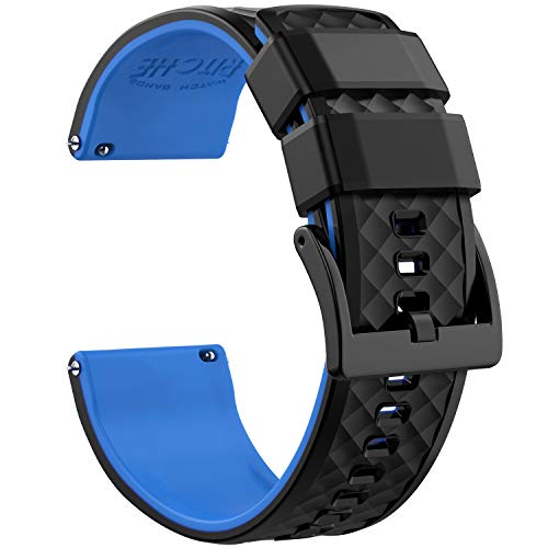 Ritche Silicone Watch Bands 18mm 20mm 22mm Quick Release Rubber Watch Bands for Men Women (Black/Blue/Black, 22MM)