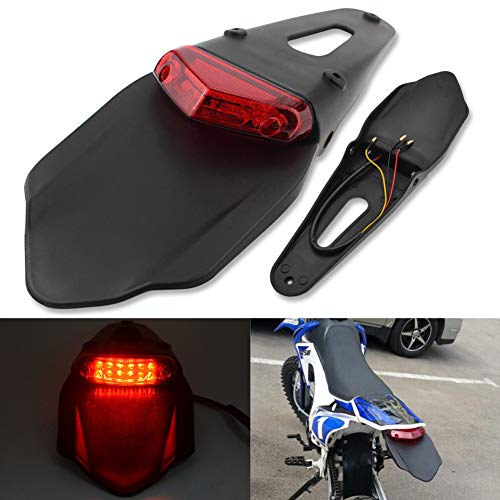 KaTur Rear Fender LED Brake Red Tail Light Lamp with Bracket for Off-road Motorcycle Motocross Dirt Bike (Red Lens)