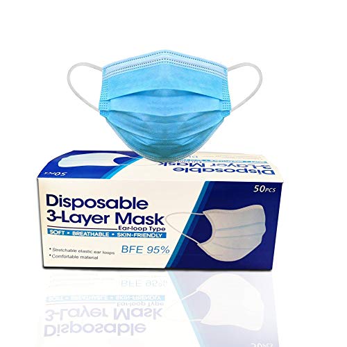 Face Mask Disposable 50 PC/Box | Adult 3 Layer BFE 95%+ Single Use Face Masks with Earloop, Noseband | 3 PLY Filter Breathable Face Mouth Mask & Dust Particulate [ Bitomic ]