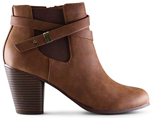 Marco Republic Montreal Women's Almond Toe High Chunky Block Stacked Heels Ankle Booties Boots - (Tan DISPU) - 8