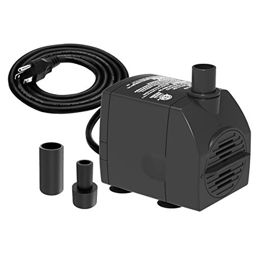 Submersible Water Pump 6.1ft Power Cord 200GPH Ultra Quiet Pump with Dry Burning Protection for Fountains, Hydroponics, Ponds, Statuary, Aquariums - More