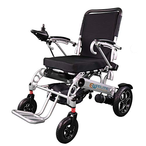 Elite Wheelchair Foldable Electric Power Wheelchair, Heavy Duty, Indoors/Outdoors, Wide Seat, Fits Any Car Trunk, Safe for Air Travel, Cover Bag, Cup Holder and 2 Batteries Included, W5521 (Silver)