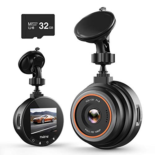 ThiEYE Dash Cam 1080P Full HD DVR Dashboard Video Recorder On-Dash Cameras for Cars with Night Vision, 170° Super Wide Angle, WDR, Loop Recording, Parking Monitor, G-Sensor (32GB SD Card Included)