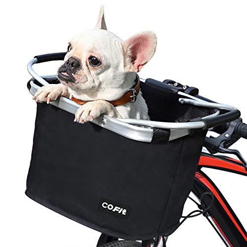 COFIT Collapsible Bike Basket, Multi-Purpose Detachable Bicycle Basket for Pet, Shopping, Commuter, Camping and Outdoor, Basic Black